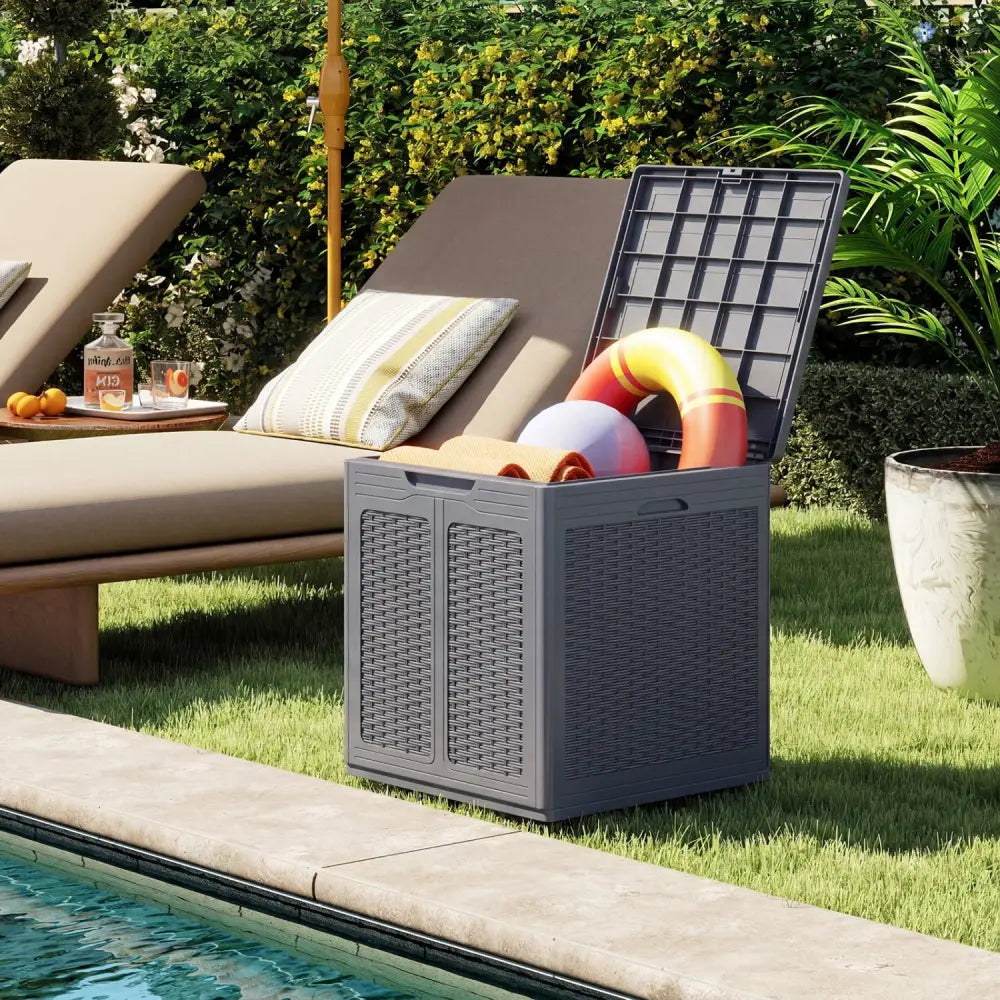 39 Gallon Deck Box with Lockable Lid Package Delivery Box for Patio Furniture Cushions-Gray - Gray - Sheds & Outdoor