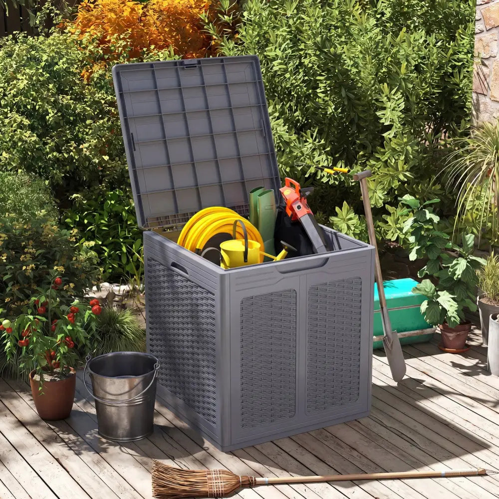 39 Gallon Deck Box with Lockable Lid Package Delivery Box for Patio Furniture Cushions-Gray - Gray - Sheds & Outdoor