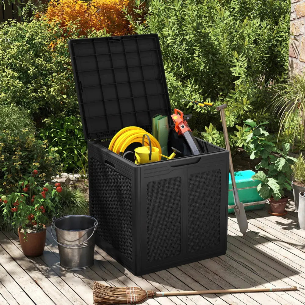 39 Gallon Deck Box with Lockable Lid Package Delivery Box for Patio Furniture Cushions-Black - Black - Sheds & Outdoor