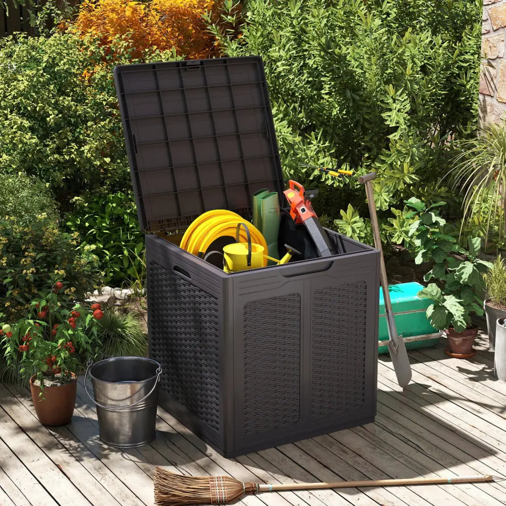 39 Gallon Deck Box with Lockable Lid Package Delivery Box for Patio Furniture Cushions-Brown - Brown - Sheds & Outdoor