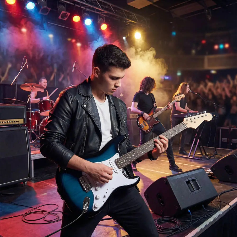 39 Inch Full Size Electric Guitar Beginner Kit with Amplifier for Starter-Blue - Blue - Guitar & Strings