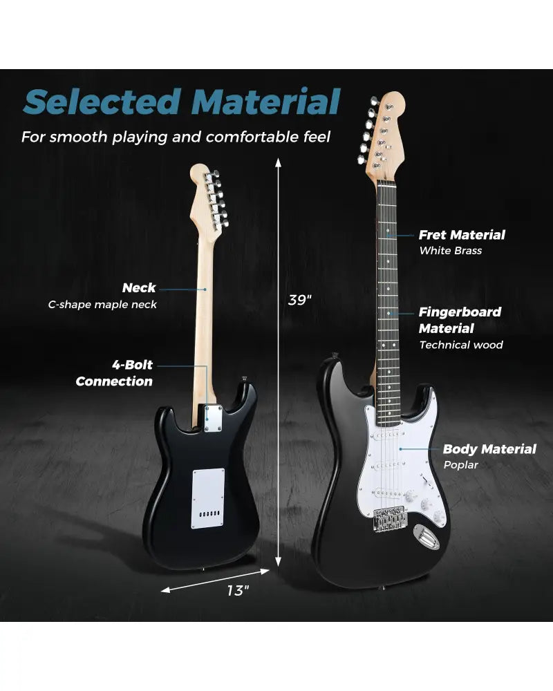 39 Inch Full Size Electric Guitar Beginner Kit with Amplifier for Starter-Black - Black - Guitar & Strings