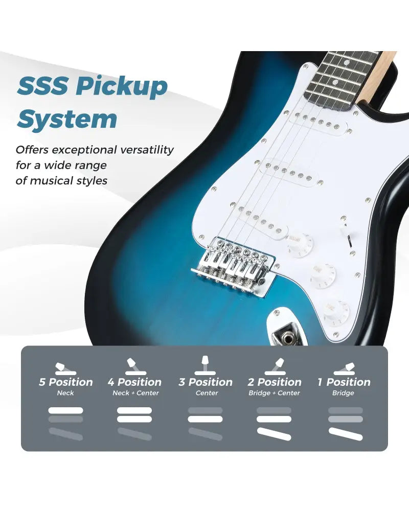 39 Inch Full Size Electric Guitar Beginner Kit with Amplifier for Starter-Blue - Blue - Guitar & Strings