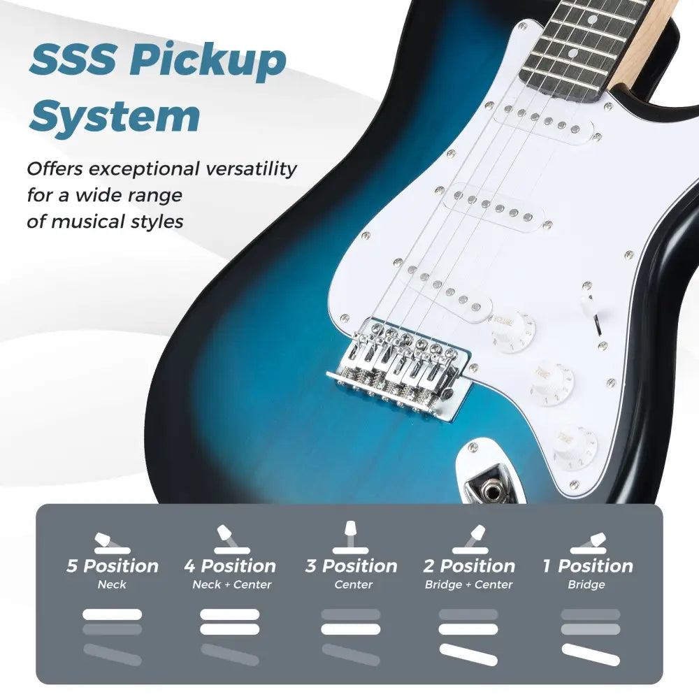 39 Inch Full Size Electric Guitar Beginner Kit with Amplifier for Starter-Blue - Blue - Guitar & Strings