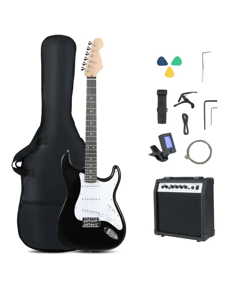 39 Inch Full Size Electric Guitar Beginner Kit with Amplifier for Starter-Black - Black - Guitar & Strings