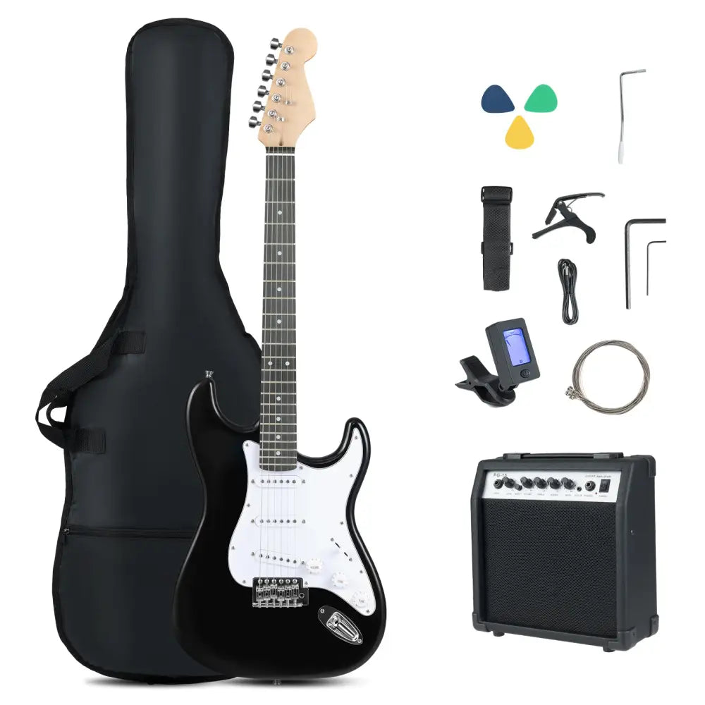 39 Inch Full Size Electric Guitar Beginner Kit with Amplifier for Starter-Black - Black - Guitar & Strings