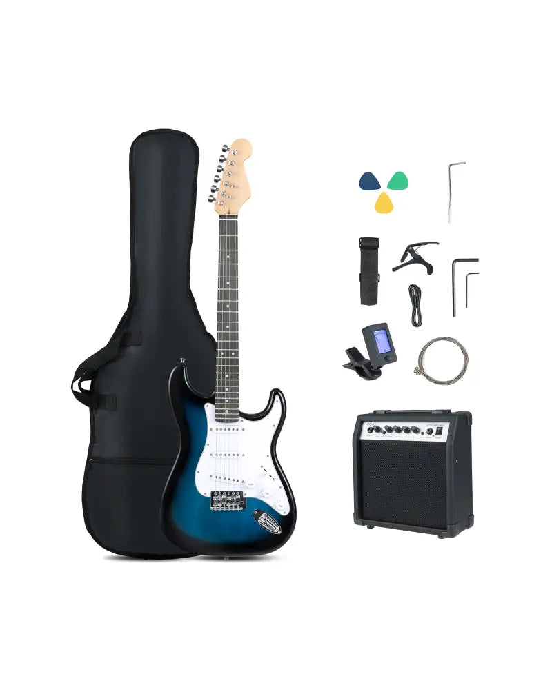 39 Inch Full Size Electric Guitar Beginner Kit with Amplifier for Starter-Blue - Blue - Guitar & Strings