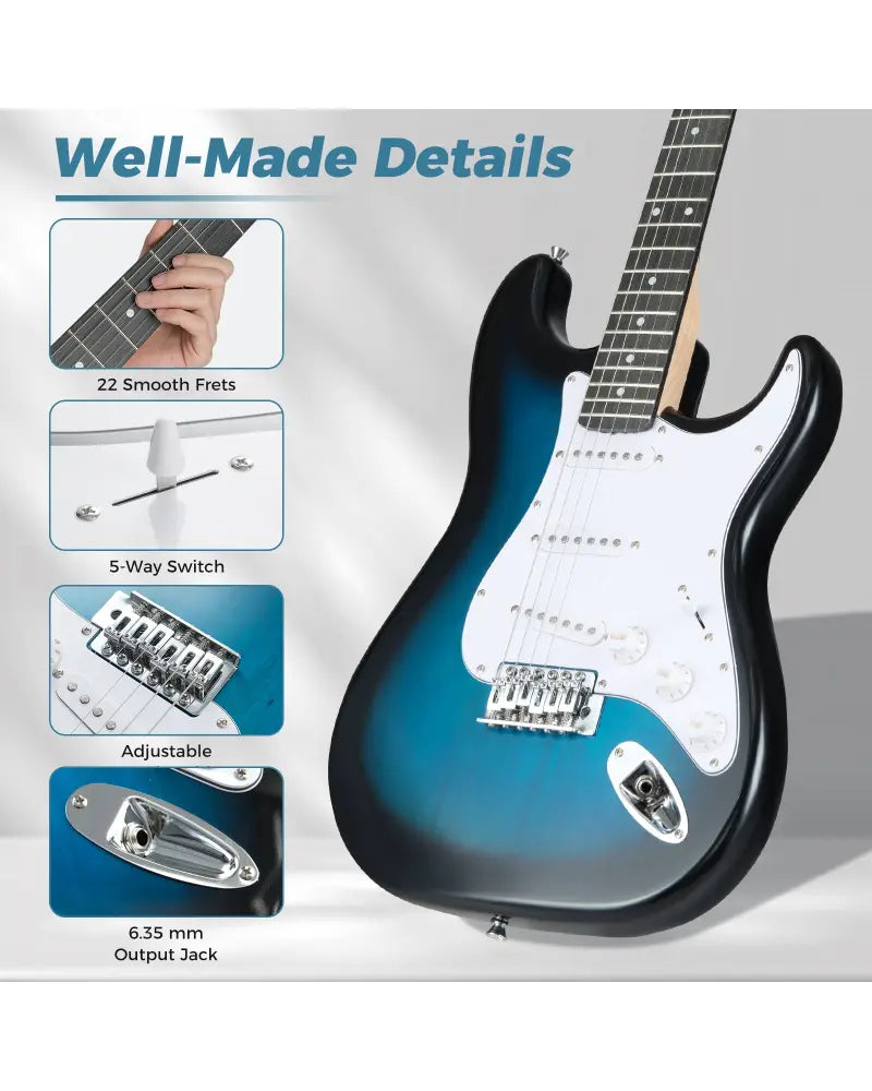 39 Inch Full Size Electric Guitar Beginner Kit with Amplifier for Starter-Blue - Blue - Guitar & Strings