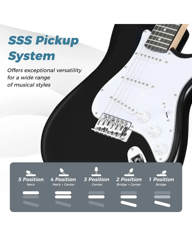 39 Inch Full Size Electric Guitar Beginner Kit with Amplifier for Starter-Black - Black - Guitar & Strings