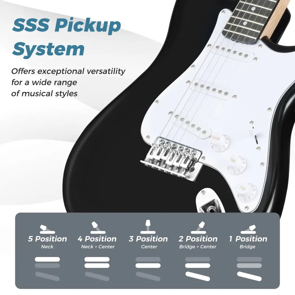 39 Inch Full Size Electric Guitar Beginner Kit with Amplifier for Starter-Black - Black - Guitar & Strings