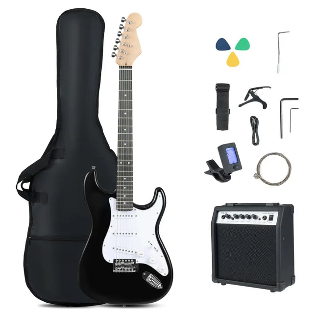39 Inch Full Size Electric Guitar Beginner Kit with Amplifier for Starter-Black - Black - Guitar & Strings