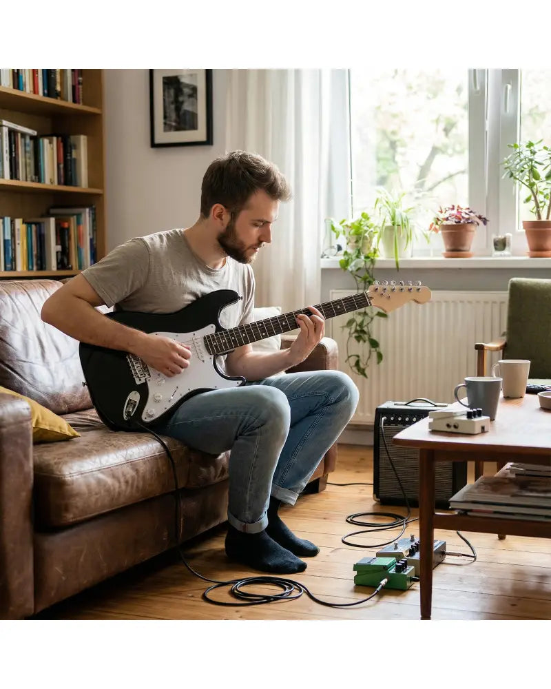 39 Inch Full Size Electric Guitar Beginner Kit with Amplifier for Starter-Black - Black - Guitar & Strings