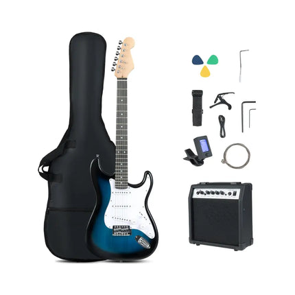 39 Inch Full Size Electric Guitar Beginner Kit with Amplifier for Starter-Blue - Blue - Guitar & Strings