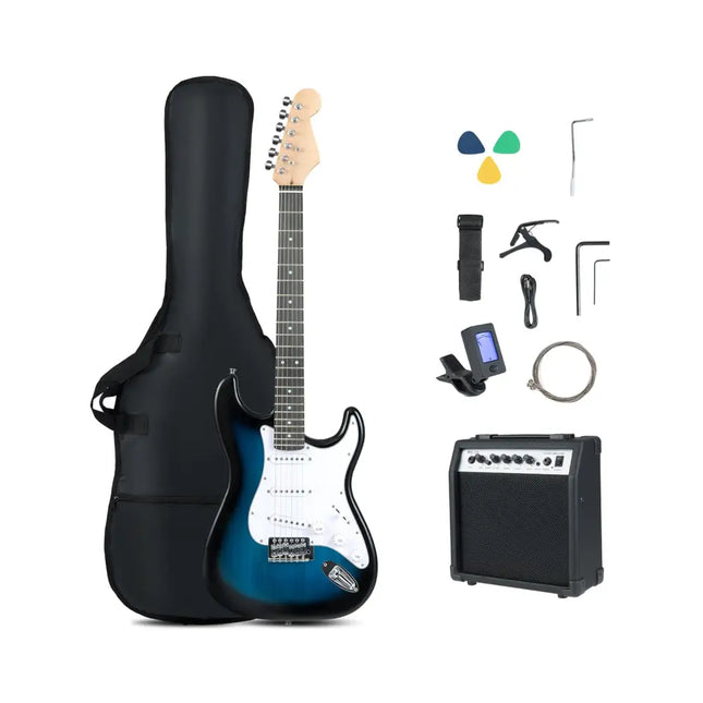 39 Inch Full Size Electric Guitar Beginner Kit with Amplifier for Starter-Blue - Blue - Guitar & Strings