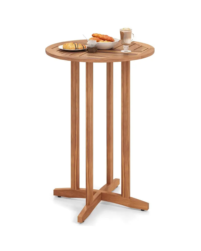 39 Inch Outdoor Acacia Wood Bar Table with Slatted Table Top - Natural - Patio Bar Furniture