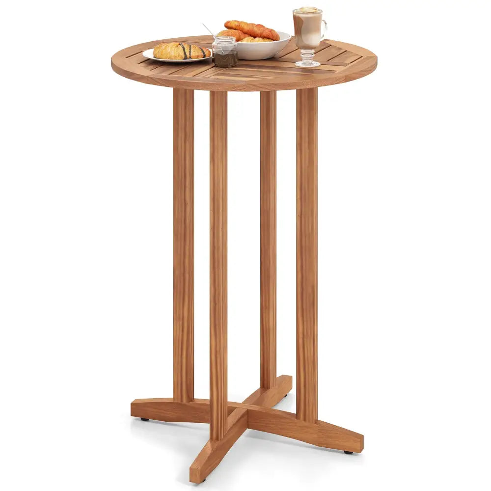 39 Inch Outdoor Acacia Wood Bar Table with Slatted Table Top - Natural - Patio Bar Furniture