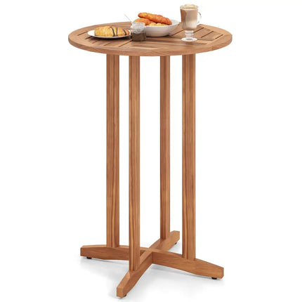39 Inch Outdoor Acacia Wood Bar Table with Slatted Table Top - Natural - Patio Bar Furniture