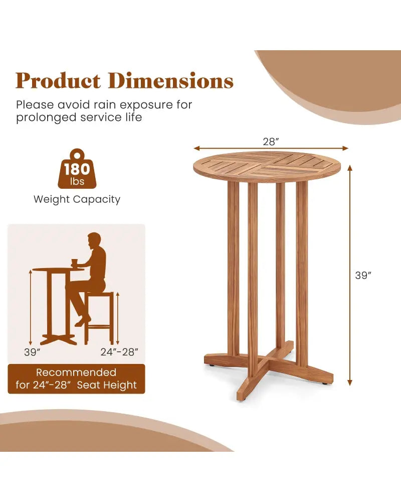 39 Inch Outdoor Acacia Wood Bar Table with Slatted Table Top - Natural - Patio Bar Furniture