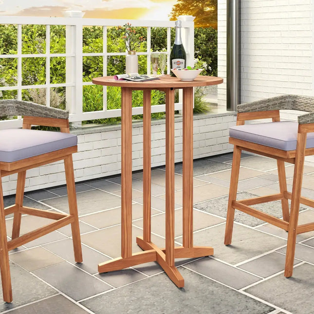 39 Inch Outdoor Acacia Wood Bar Table with Slatted Table Top - Natural - Patio Bar Furniture