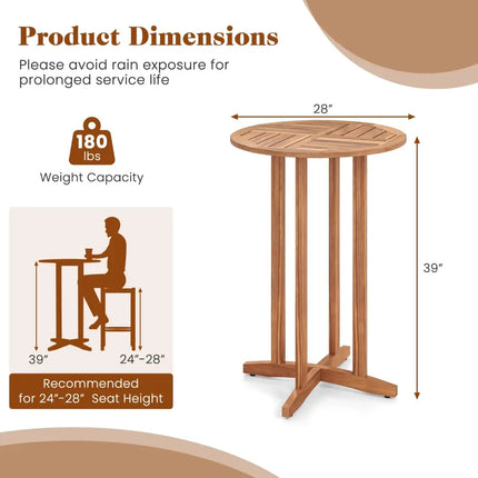 39 Inch Outdoor Acacia Wood Bar Table with Slatted Table Top - Natural - Patio Bar Furniture