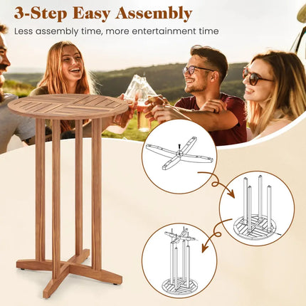 39 Inch Outdoor Acacia Wood Bar Table with Slatted Table Top - Natural - Patio Bar Furniture