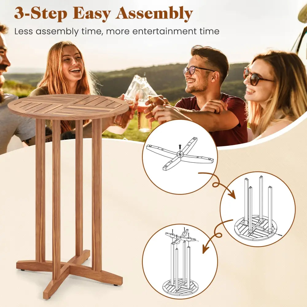 39 Inch Outdoor Acacia Wood Bar Table with Slatted Table Top - Natural - Patio Bar Furniture