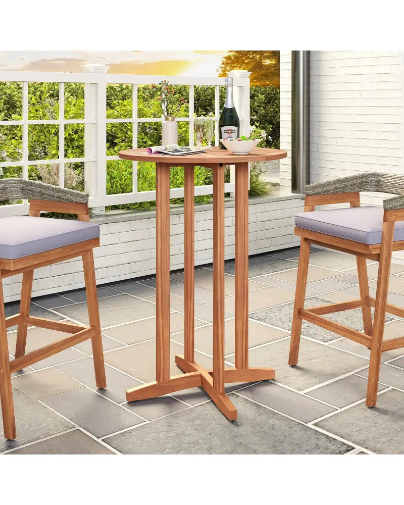 39 Inch Outdoor Acacia Wood Bar Table with Slatted Table Top - Natural - Patio Bar Furniture