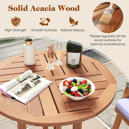 39 Inch Outdoor Acacia Wood Bar Table with Slatted Table Top - Natural - Patio Bar Furniture