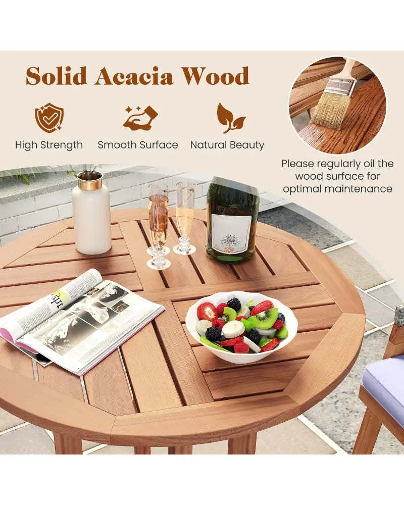 39 Inch Outdoor Acacia Wood Bar Table with Slatted Table Top - Natural - Patio Bar Furniture