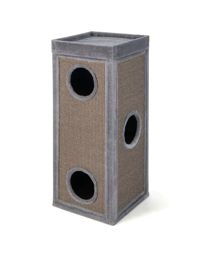 39 Inch Tall Cat Condo with Scratching Posts and 3 Hideaways and 4 Soft Plush Cushions-Gray - Gray - Cat Trees Condos &