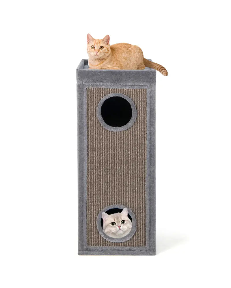 39 Inch Tall Cat Condo with Scratching Posts and 3 Hideaways and 4 Soft Plush Cushions-Gray - Gray - Cat Trees Condos &