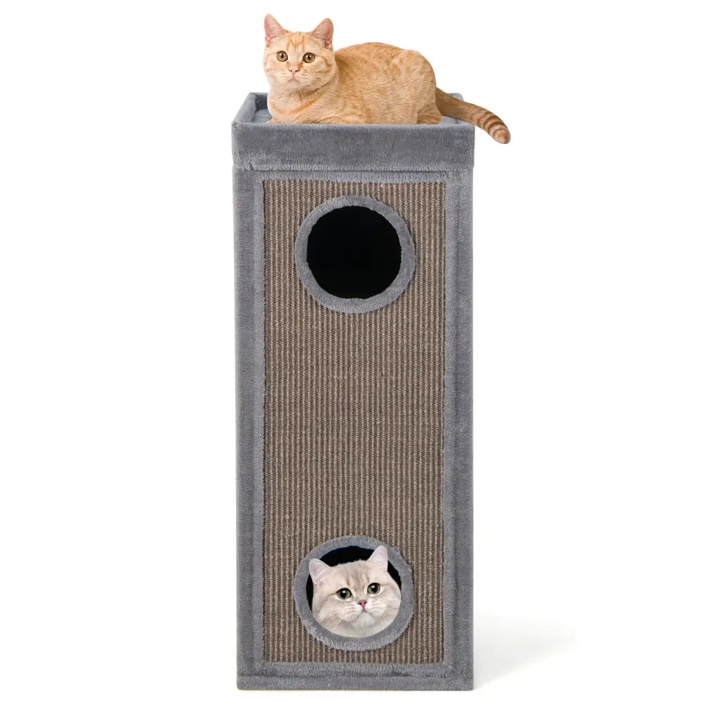 39 Inch Tall Cat Condo with Scratching Posts and 3 Hideaways and 4 Soft Plush Cushions-Gray - Gray - Cat Trees Condos &