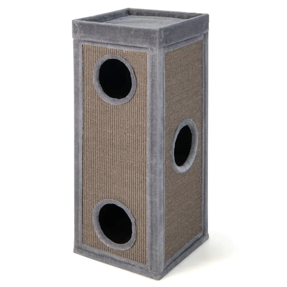 39 Inch Tall Cat Condo with Scratching Posts and 3 Hideaways and 4 Soft Plush Cushions-Gray - Gray - Cat Trees Condos &