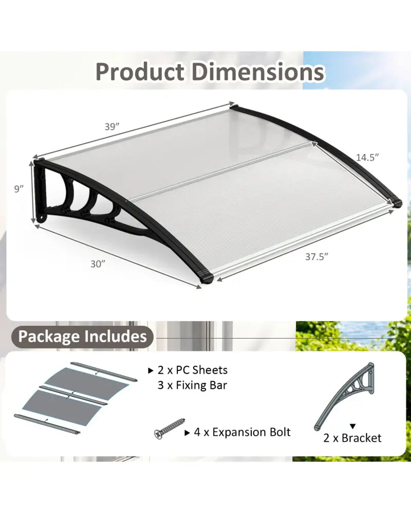 39 x 30 Inch Outdoor Front Door Window Awning Door Canopy Exterior-Black - Black - Outdoor Shades