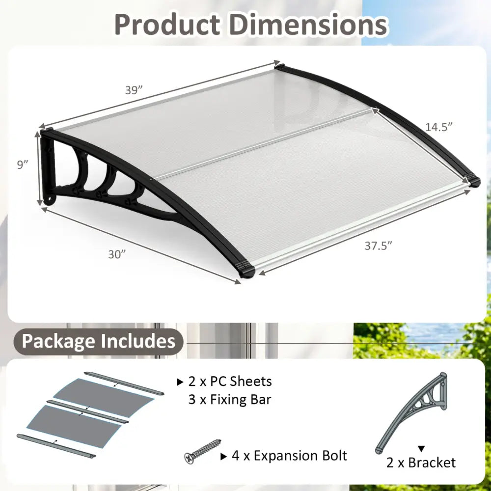 39 x 30 Inch Outdoor Front Door Window Awning Door Canopy Exterior-Black - Black - Outdoor Shades