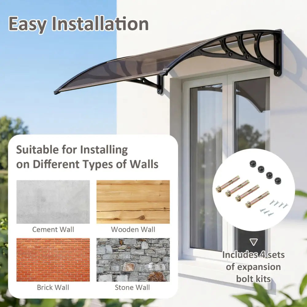 39 x 30 Inch Outdoor Front Door Window Awning Door Canopy Exterior-Brown - Brown - Outdoor Shades