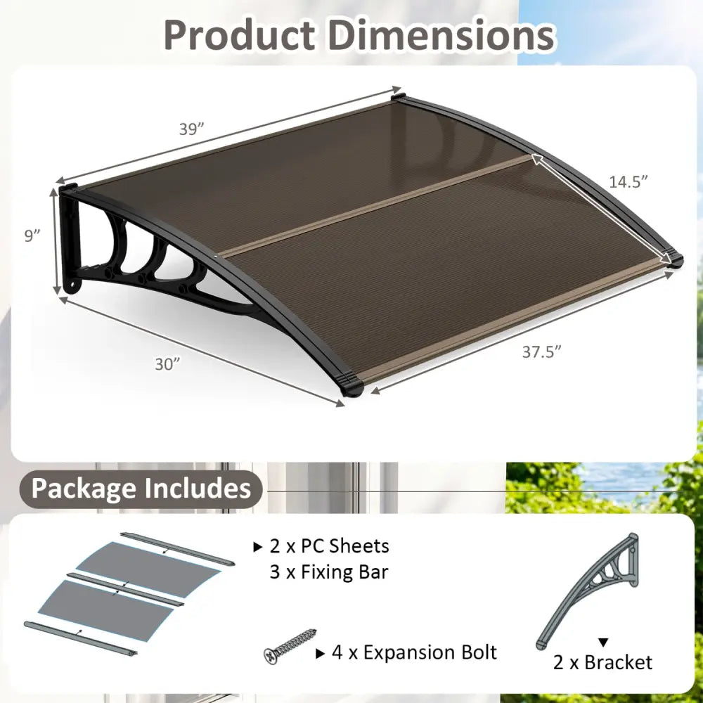 39 x 30 Inch Outdoor Front Door Window Awning Door Canopy Exterior-Brown - Brown - Outdoor Shades