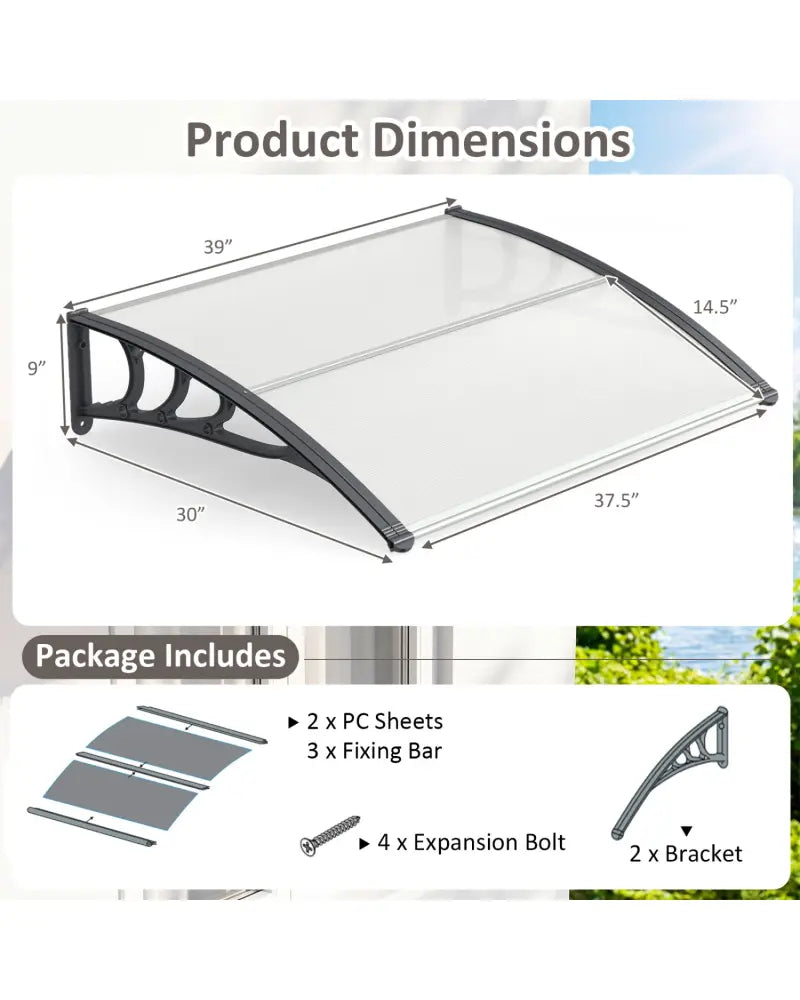 39 x 30 Inch Outdoor Front Door Window Awning Door Canopy Exterior-Gray - Gray - Outdoor Shades