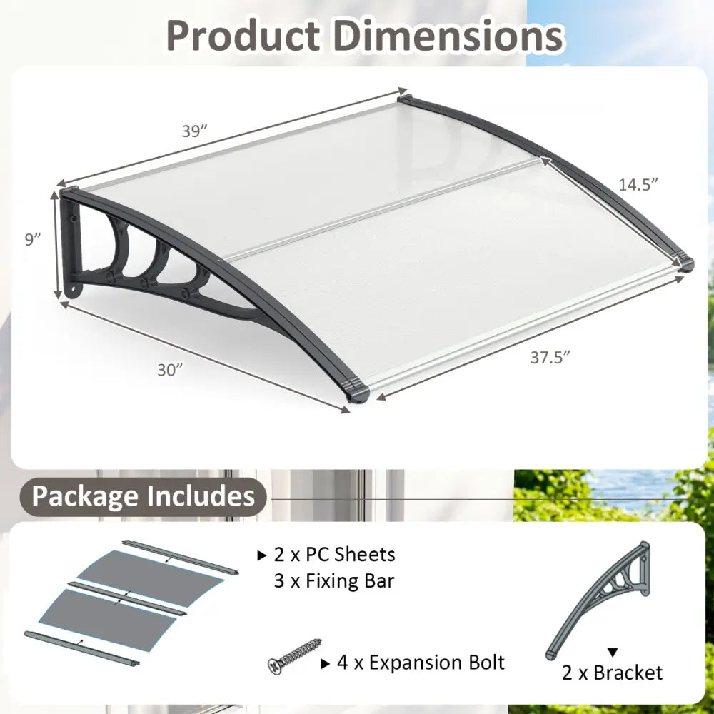 39 x 30 Inch Outdoor Front Door Window Awning Door Canopy Exterior-Gray - Gray - Outdoor Shades