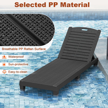 Outdoor PP Chaise Lounge Chairs Set of 2 with 4-Position Adjustable Backrests-Black