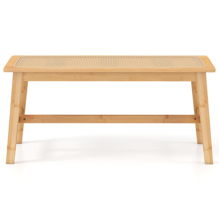 39.5 Inch Bamboo Dining Bench with Handwoven Rattan Seat for Indoor Outdoor-Natural