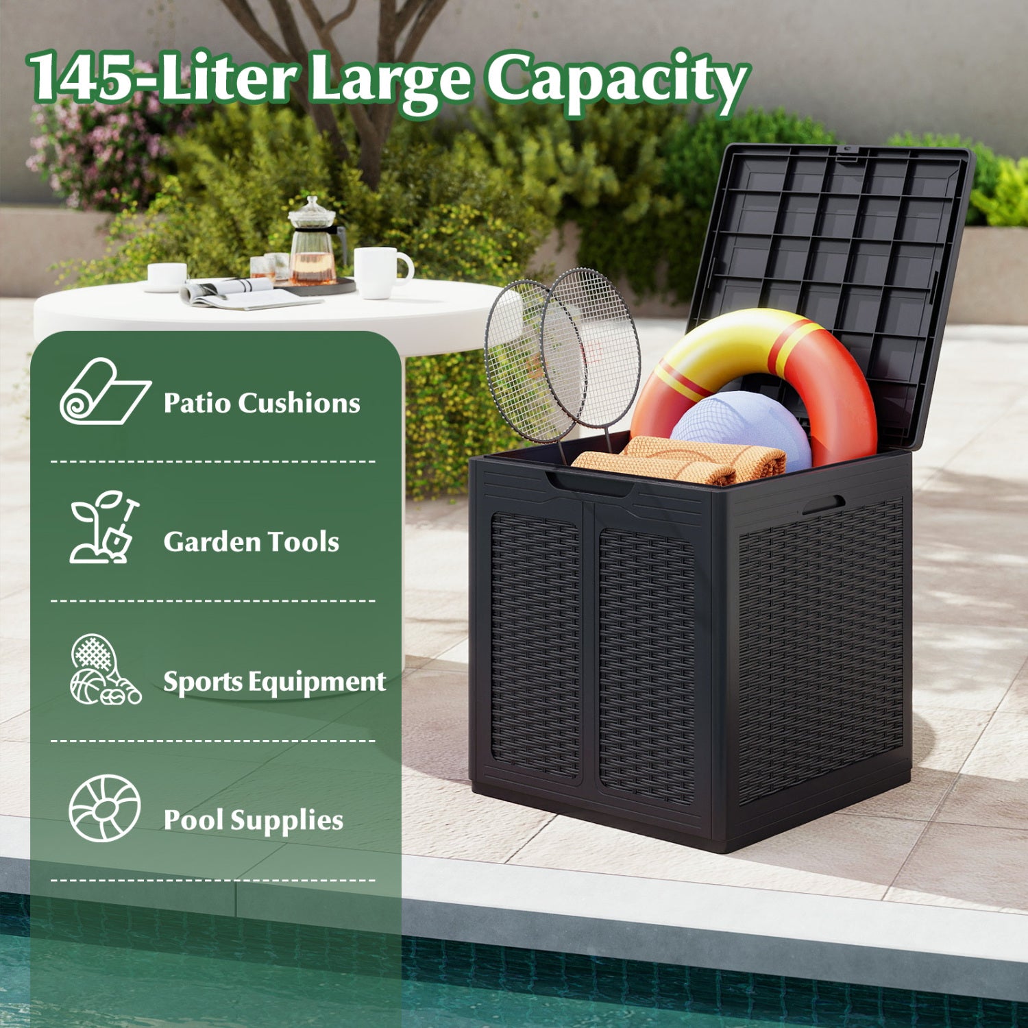 39 Gallon Deck Box with Lockable Lid Package Delivery Box for Patio Furniture Cushions-Brown