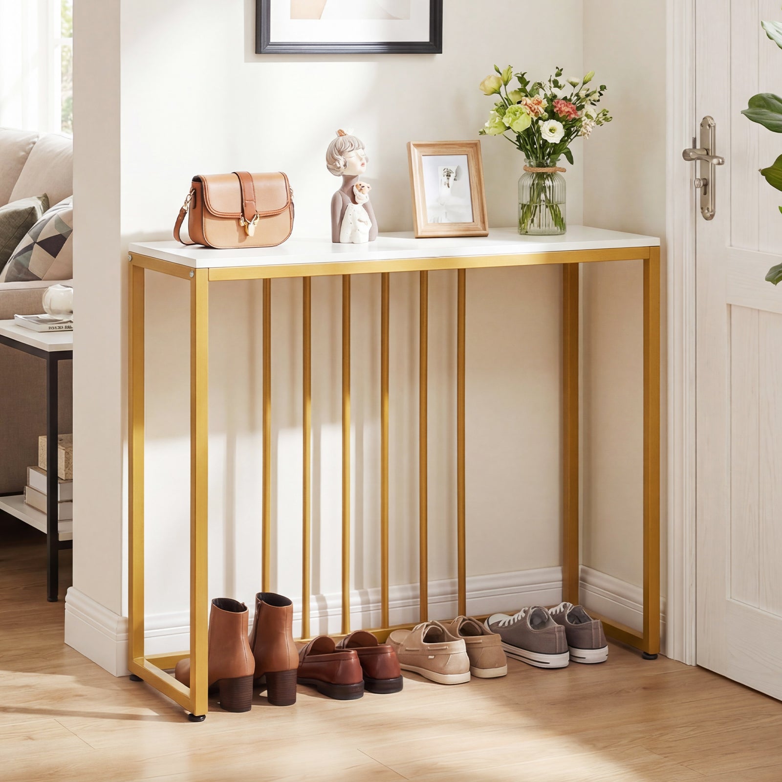 39"Modern Console Table with Built-in Charging Station-White