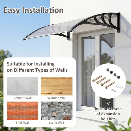 39 x 30 Inch Outdoor Front Door Window Awning Door Canopy Exterior-Black