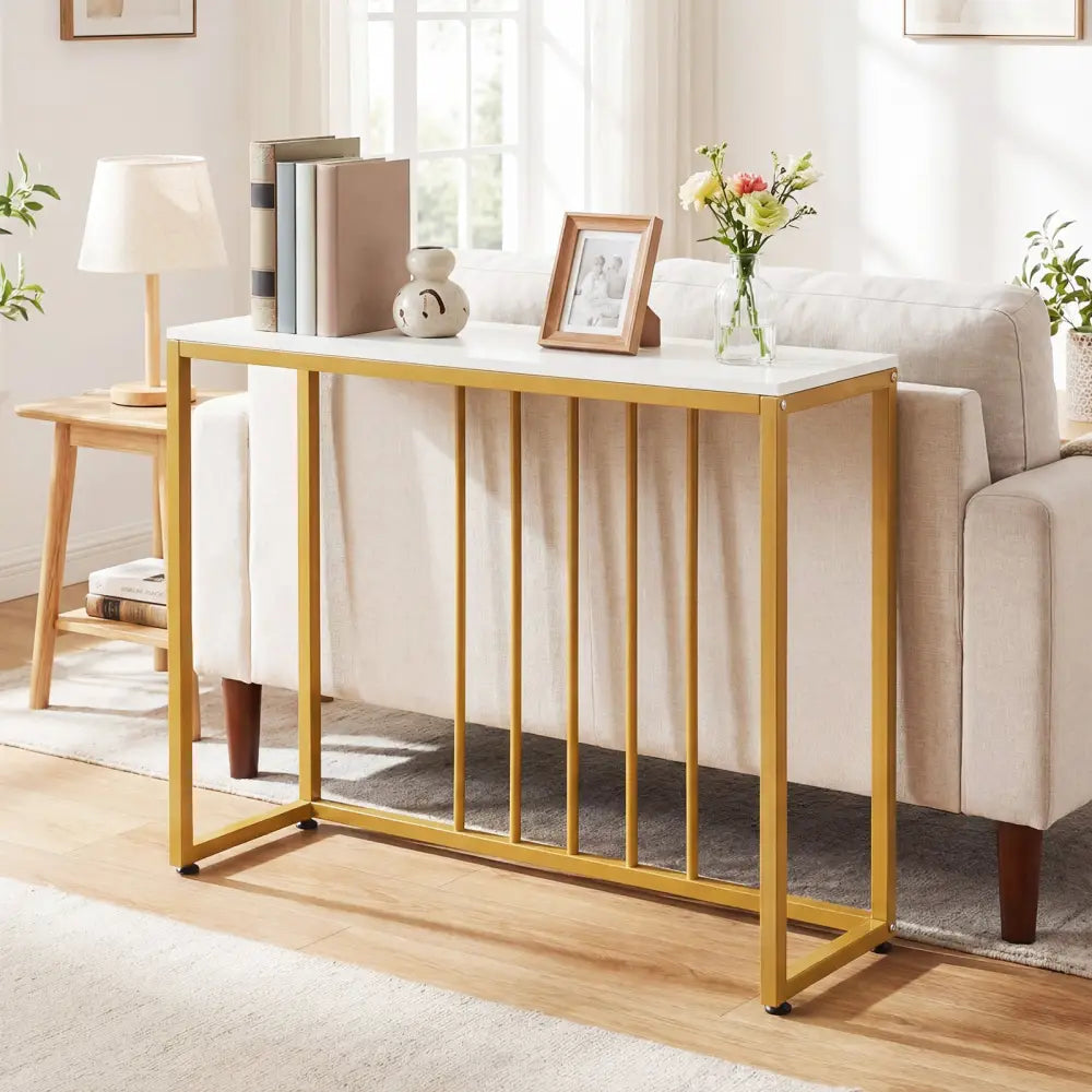39’’Modern Console Table with Built-in Charging Station-White - White - Console Tables