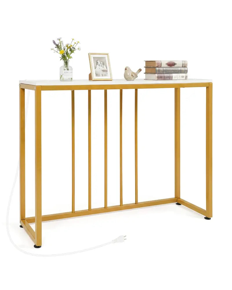 39’’Modern Console Table with Built-in Charging Station-White - White - Console Tables
