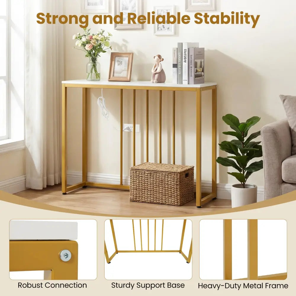 39’’Modern Console Table with Built-in Charging Station-White - White - Console Tables