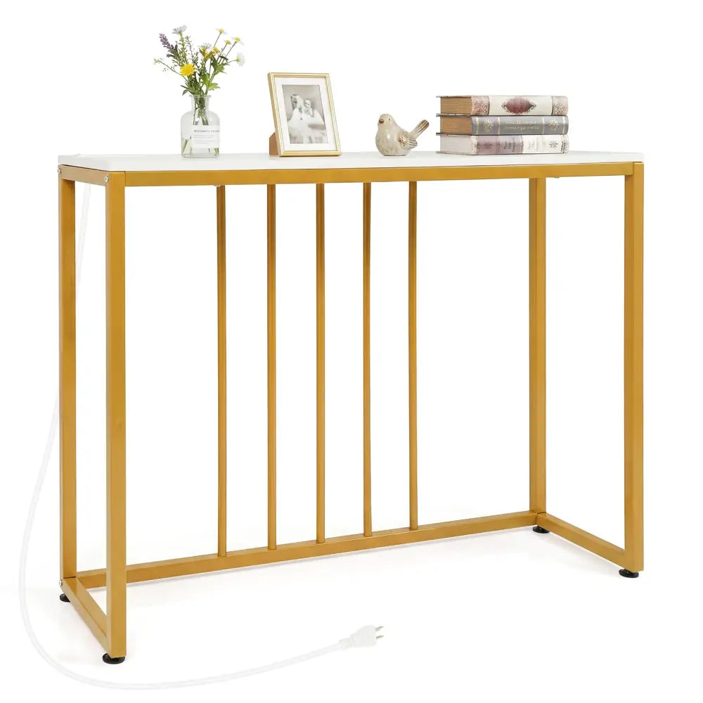 39’’Modern Console Table with Built-in Charging Station-White - White - Console Tables