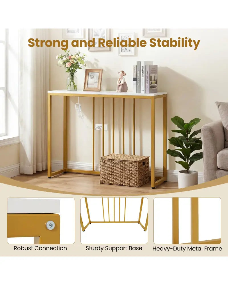 39’’Modern Console Table with Built-in Charging Station-White - White - Console Tables