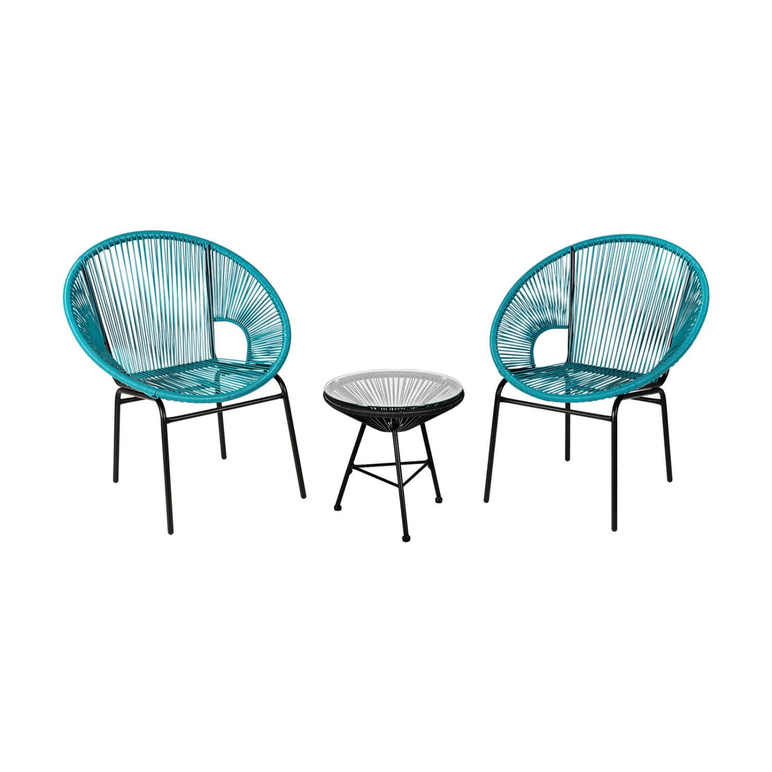 Ensemble de bistrot 3 pièces Acapulco pour patio avec table en verre - Turquoise